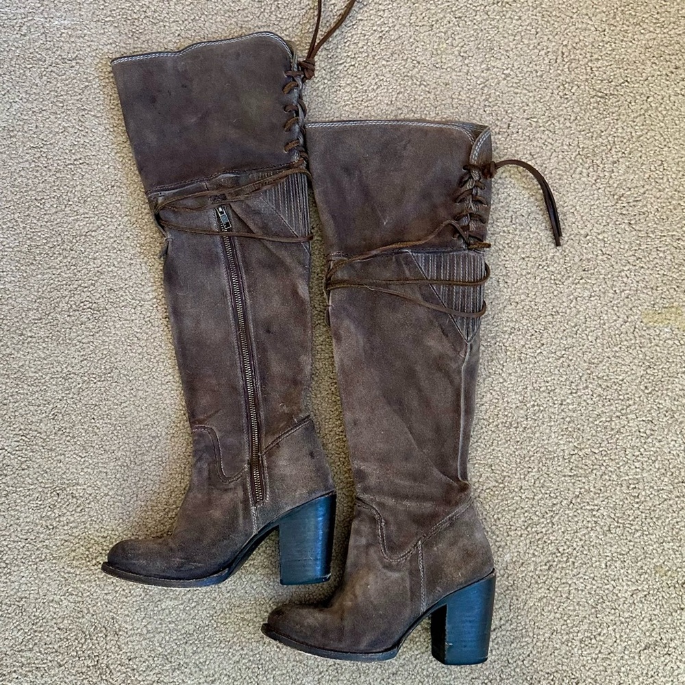 FreeBird Brock Over the Knee Brown Suede Boots, size 8